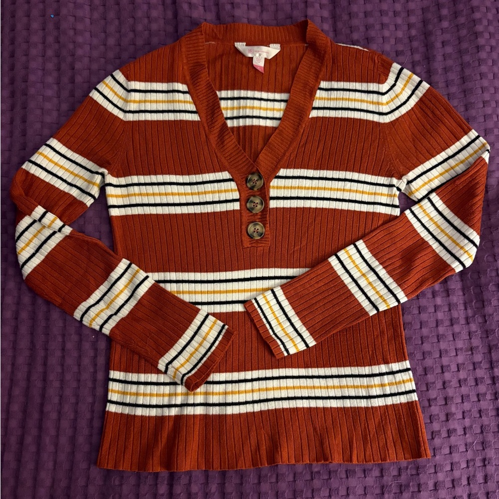 No Boundaries Striped V-Neck Sweater